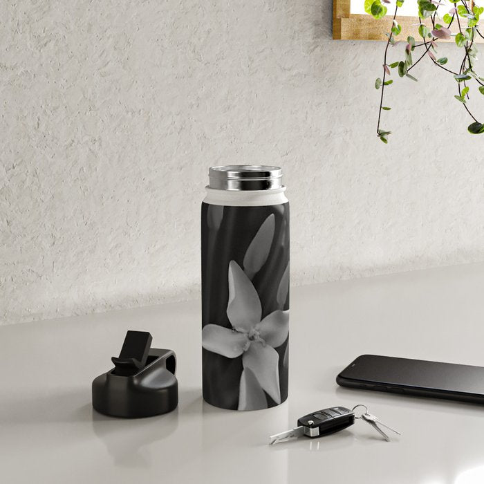 West Indian Jasmine 4-petaled flowers black and white photography / photograph Water Bottle Gallery Image 4