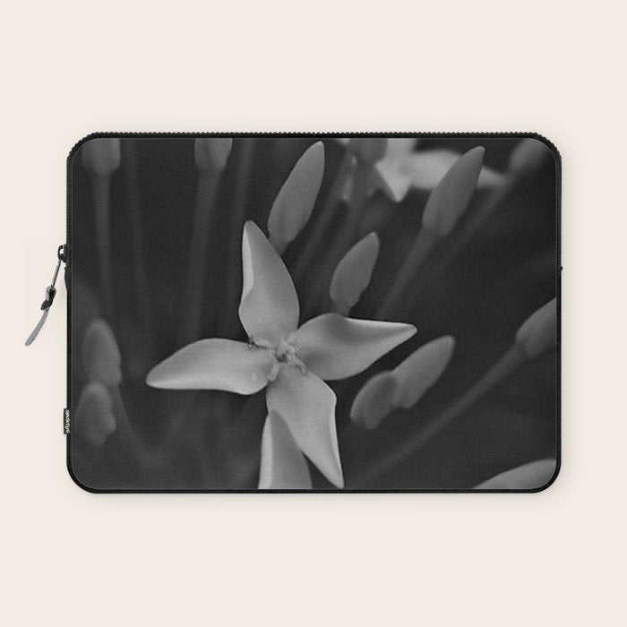 West Indian Jasmine 4-petaled flowers black and white photography / photograph Laptop Sleeve Gallery Image 1