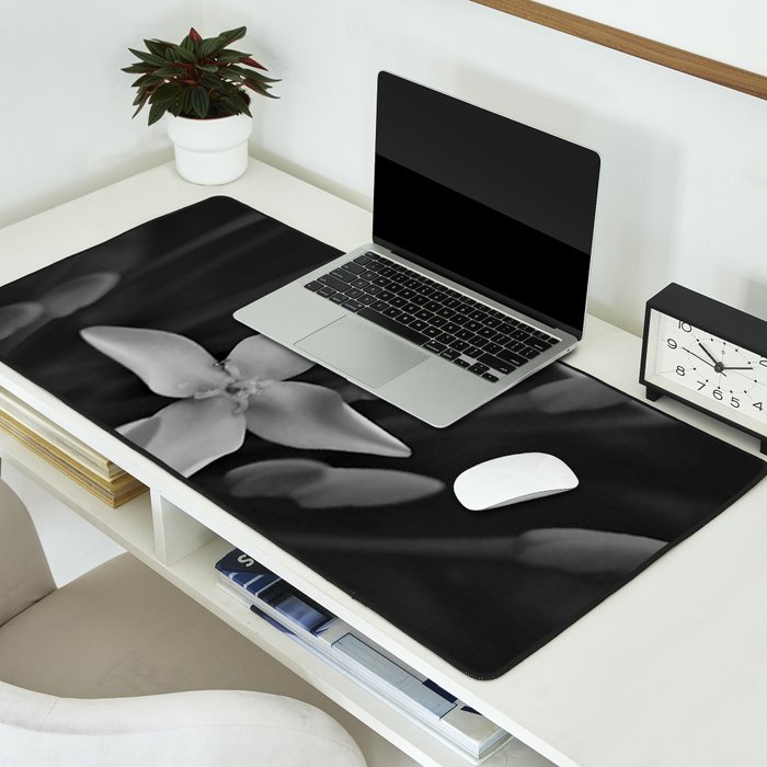 West Indian Jasmine 4-petaled flowers black and white photography / photograph Desk Mat Gallery Image 2