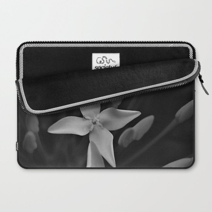 West Indian Jasmine 4-petaled flowers black and white photography / photograph Laptop Sleeve Gallery Image 2
