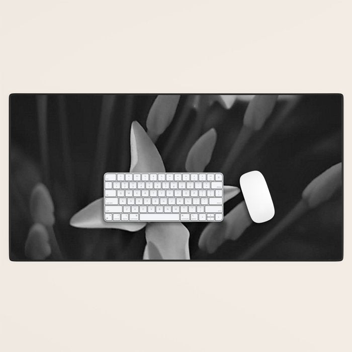 West Indian Jasmine 4-petaled flowers black and white photography / photograph Desk Mat Gallery Image 1