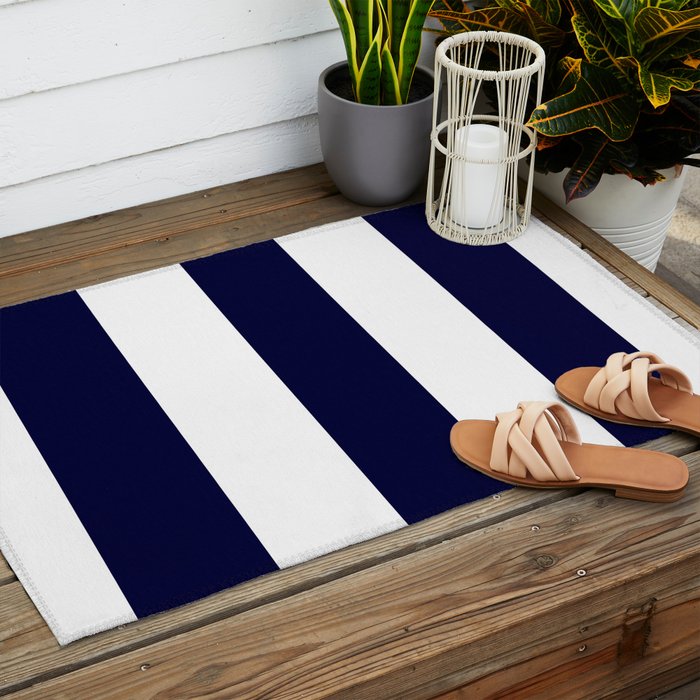 Navy Blue And White Stripes Outdoor Rug Gallery Image 2