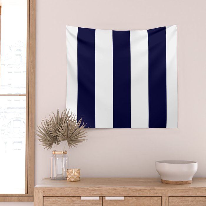 Navy Blue And White Stripes Wall Tapestry Gallery Image 2