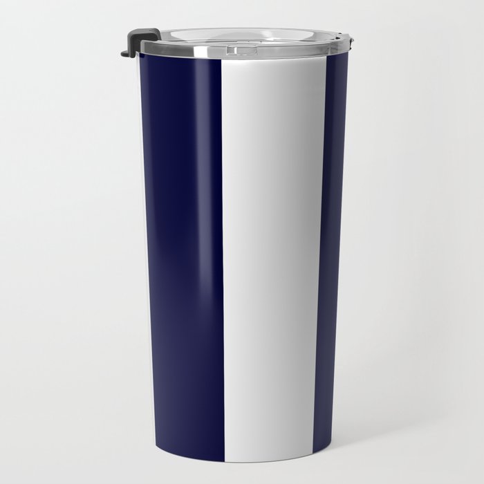 Navy Blue And White Stripes Travel Mug Gallery Image 3