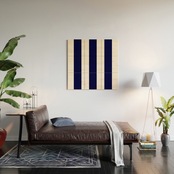 Navy Blue And White Stripes Wood Wall Art Gallery Image 2