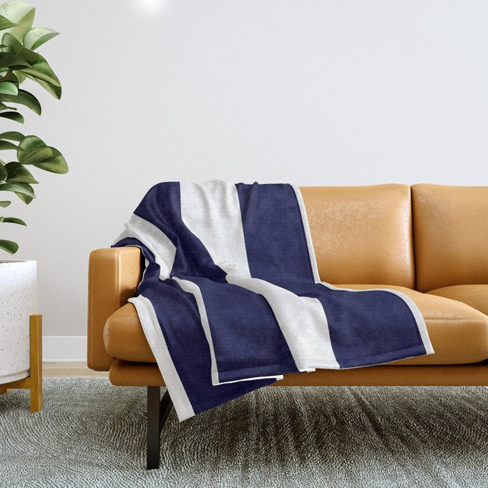 Navy Blue And White Stripes Throw Blanket Gallery Image 1