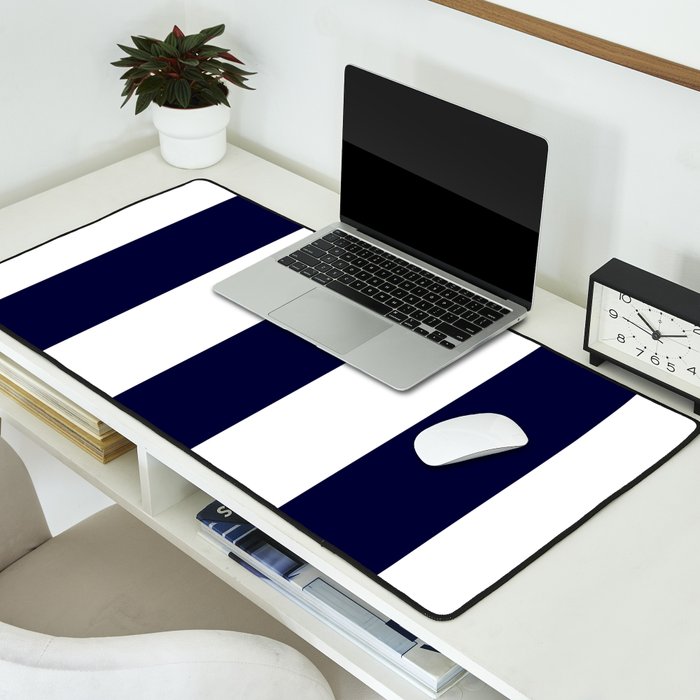 Navy Blue And White Stripes Desk Mat Gallery Image 2