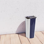 Navy Blue And White Stripes Travel Mug Gallery Image 4