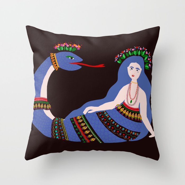 Shahmaran, half woman half snake Throw Pillow Gallery Image 1