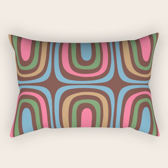 Retro Contemporary Boho Confaab Abstract Multicolored Pattern on Brown Rectangular Pillow Gallery Image 2