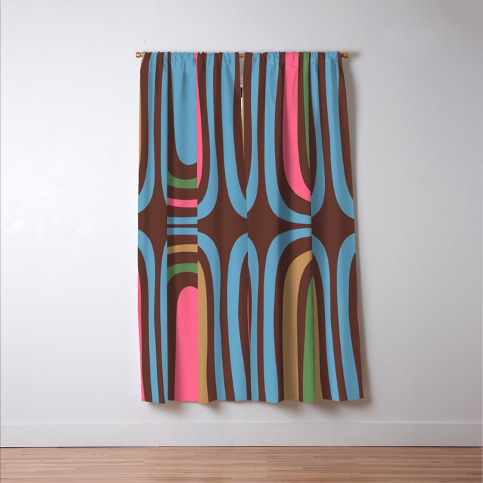 Retro Contemporary Boho Confaab Abstract Multicolored Pattern on Brown Window Curtain Gallery Image 3