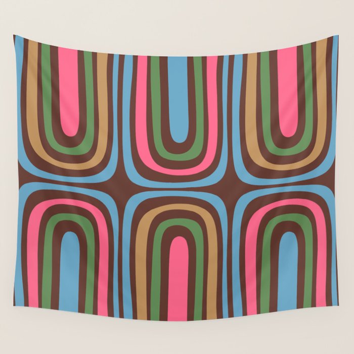 Retro Contemporary Boho Confaab Abstract Multicolored Pattern on Brown Wall Tapestry Gallery Image 4