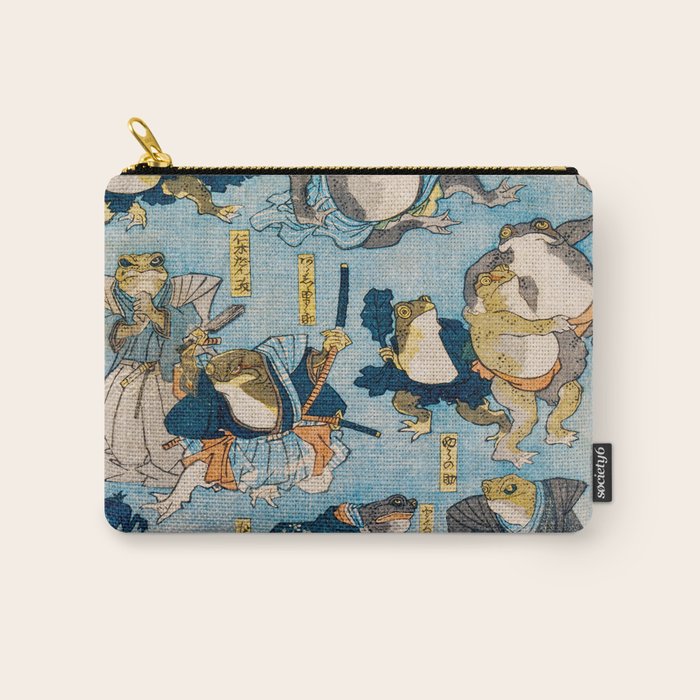 Woodblock Hero Frogs Vintage Illustration  by Utagawa Kuniyoshi Ukiyo-e Style Samurai Sword Kung Fu Carry All Pouch Gallery Image 1