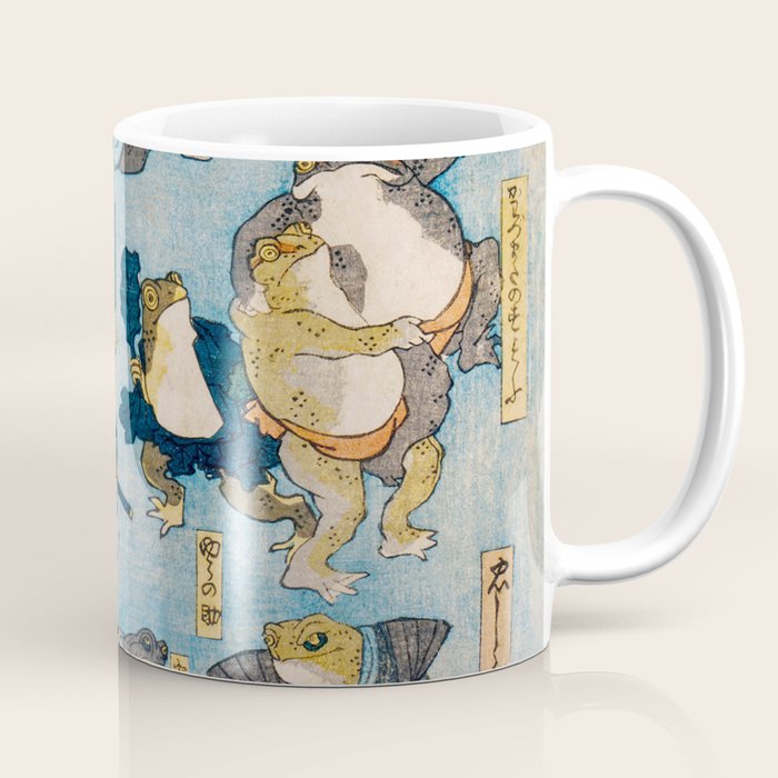 Woodblock Hero Frogs Vintage Illustration  by Utagawa Kuniyoshi Ukiyo-e Style Samurai Sword Kung Fu Coffee Mug Gallery Image 1