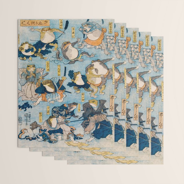 Woodblock Hero Frogs Vintage Illustration  by Utagawa Kuniyoshi Ukiyo-e Style Samurai Sword Kung Fu Wrapping Paper Gallery Image 3