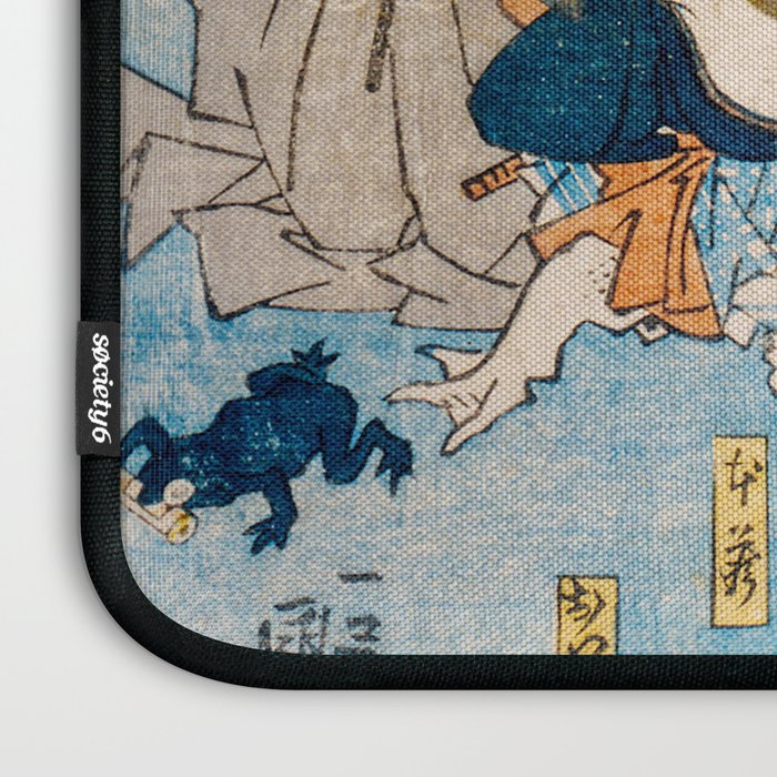 Woodblock Hero Frogs Vintage Illustration  by Utagawa Kuniyoshi Ukiyo-e Style Samurai Sword Kung Fu Laptop Sleeve Gallery Image 3
