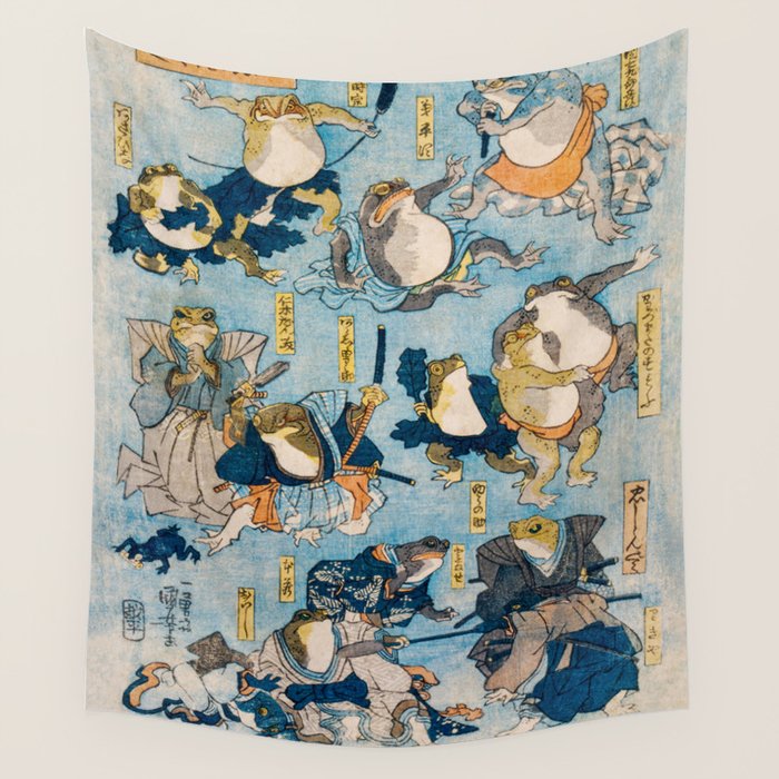 Woodblock Hero Frogs Vintage Illustration  by Utagawa Kuniyoshi Ukiyo-e Style Samurai Sword Kung Fu Wall Tapestry Gallery Image 1