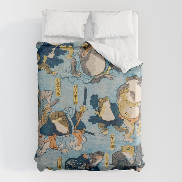 Woodblock Hero Frogs Vintage Illustration  by Utagawa Kuniyoshi Ukiyo-e Style Samurai Sword Kung Fu Duvet Cover Gallery Image 6