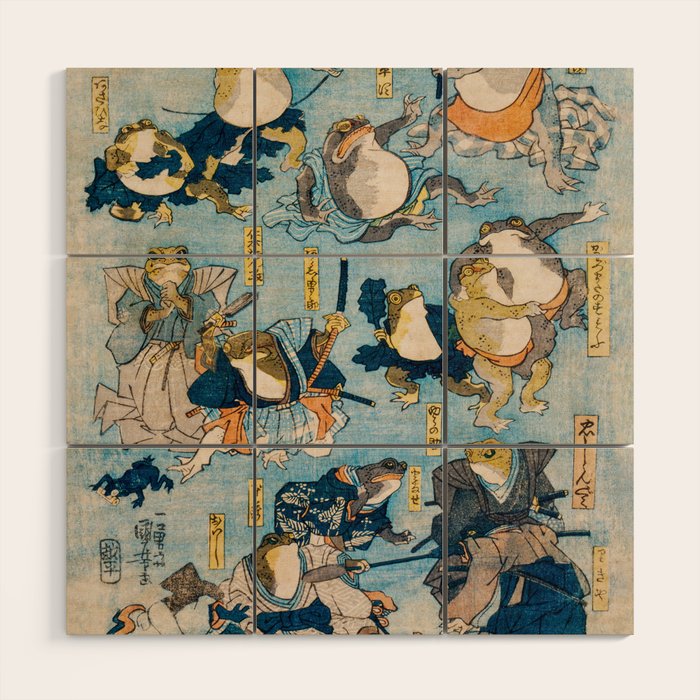 Woodblock Hero Frogs Vintage Illustration  by Utagawa Kuniyoshi Ukiyo-e Style Samurai Sword Kung Fu Wood Wall Art Gallery Image 1