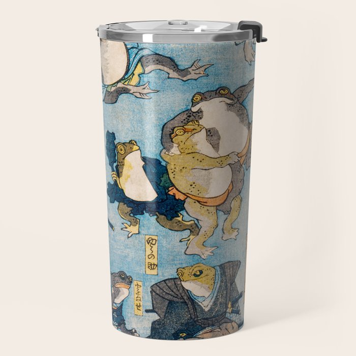 Woodblock Hero Frogs Vintage Illustration  by Utagawa Kuniyoshi Ukiyo-e Style Samurai Sword Kung Fu Travel Mug Gallery Image 2