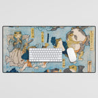 Woodblock Hero Frogs Vintage Illustration  by Utagawa Kuniyoshi Ukiyo-e Style Samurai Sword Kung Fu Desk Mat Gallery Image 1