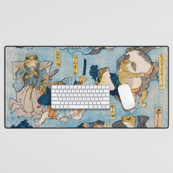 Woodblock Hero Frogs Vintage Illustration  by Utagawa Kuniyoshi Ukiyo-e Style Samurai Sword Kung Fu Desk Mat Gallery Image 1