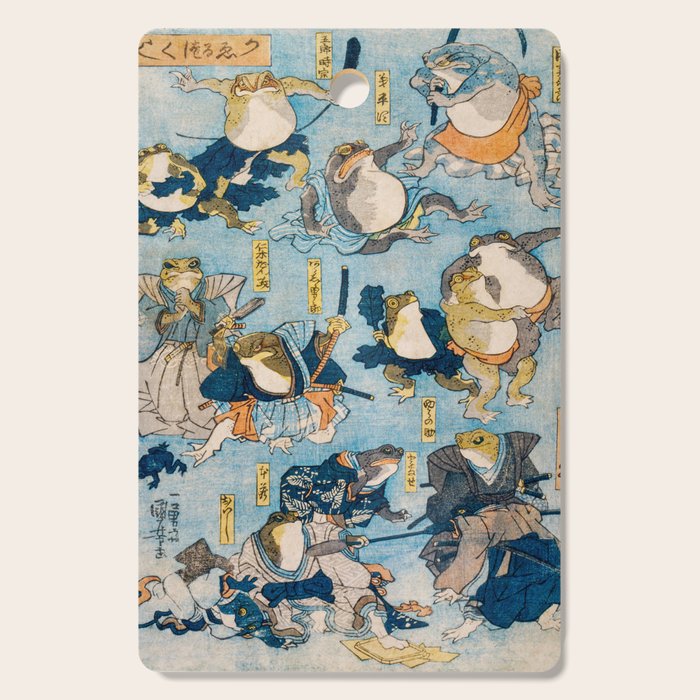 Woodblock Hero Frogs Vintage Illustration  by Utagawa Kuniyoshi Ukiyo-e Style Samurai Sword Kung Fu Cutting Board Gallery Image 1