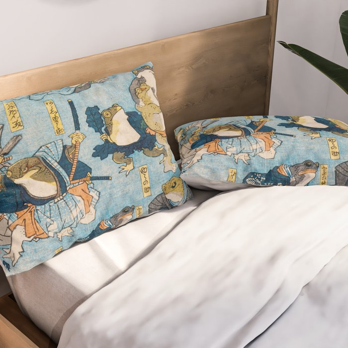 Woodblock Hero Frogs Vintage Illustration  by Utagawa Kuniyoshi Ukiyo-e Style Samurai Sword Kung Fu Pillow Sham Gallery Image 2