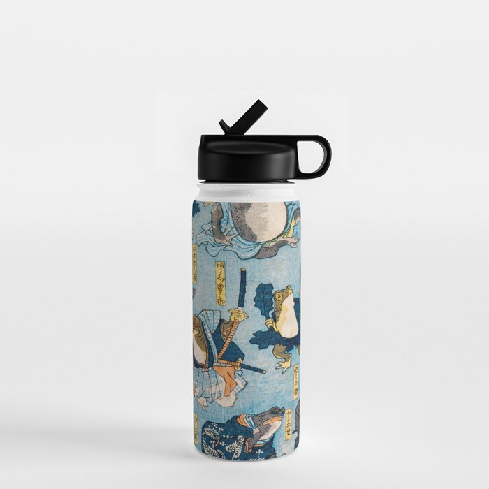 Woodblock Hero Frogs Vintage Illustration  by Utagawa Kuniyoshi Ukiyo-e Style Samurai Sword Kung Fu Water Bottle Gallery Image 1