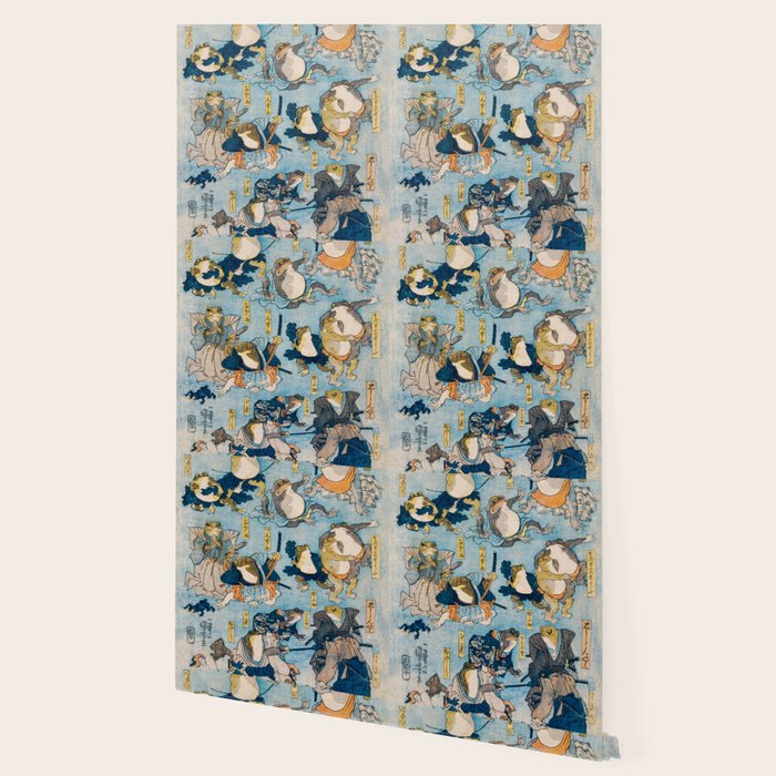 Woodblock Hero Frogs Vintage Illustration  by Utagawa Kuniyoshi Ukiyo-e Style Samurai Sword Kung Fu Wallpaper Gallery Image 2