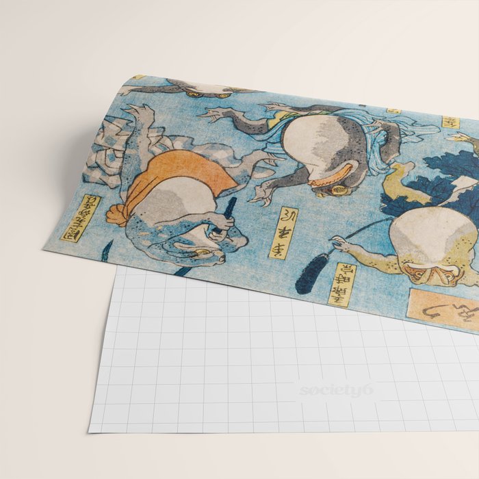 Woodblock Hero Frogs Vintage Illustration  by Utagawa Kuniyoshi Ukiyo-e Style Samurai Sword Kung Fu Wrapping Paper Gallery Image 2