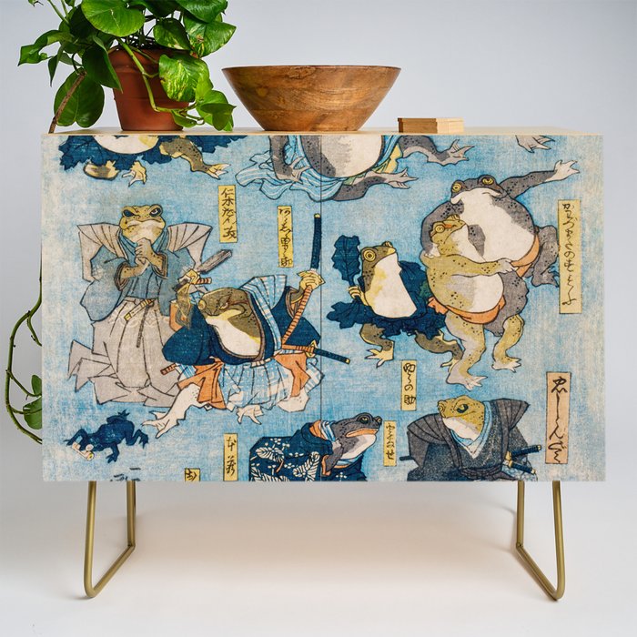 Woodblock Hero Frogs Vintage Illustration  by Utagawa Kuniyoshi Ukiyo-e Style Samurai Sword Kung Fu Credenza Gallery Image 1