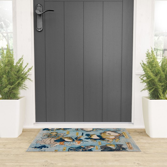 Woodblock Hero Frogs Vintage Illustration  by Utagawa Kuniyoshi Ukiyo-e Style Samurai Sword Kung Fu Welcome Mat Gallery Image 3