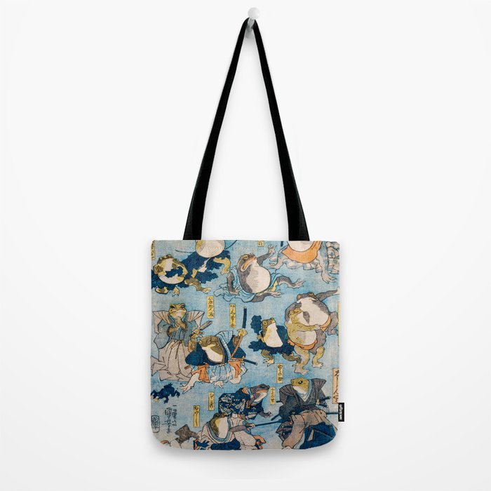 Woodblock Hero Frogs Vintage Illustration  by Utagawa Kuniyoshi Ukiyo-e Style Samurai Sword Kung Fu Tote Bag Gallery Image 2