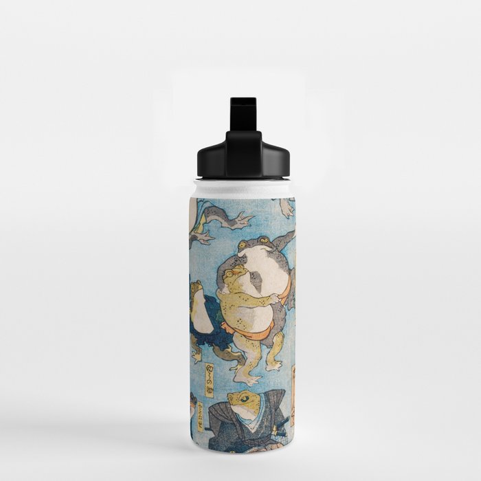 Woodblock Hero Frogs Vintage Illustration  by Utagawa Kuniyoshi Ukiyo-e Style Samurai Sword Kung Fu Water Bottle Gallery Image 2