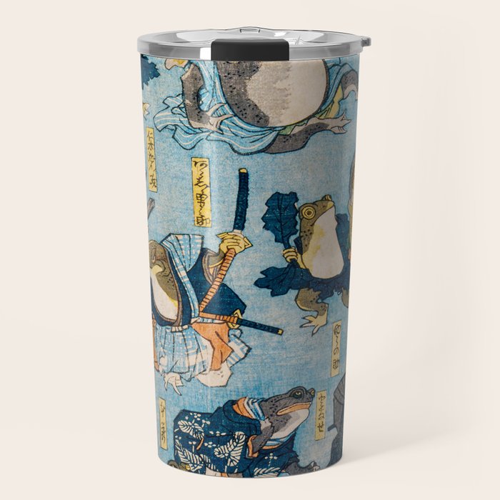 Woodblock Hero Frogs Vintage Illustration  by Utagawa Kuniyoshi Ukiyo-e Style Samurai Sword Kung Fu Travel Mug Gallery Image 1