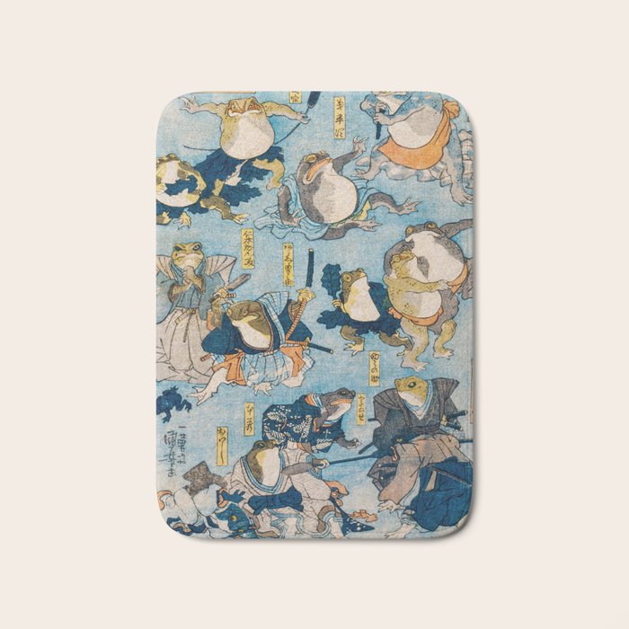 Woodblock Hero Frogs Vintage Illustration  by Utagawa Kuniyoshi Ukiyo-e Style Samurai Sword Kung Fu Bath Mat Gallery Image 1