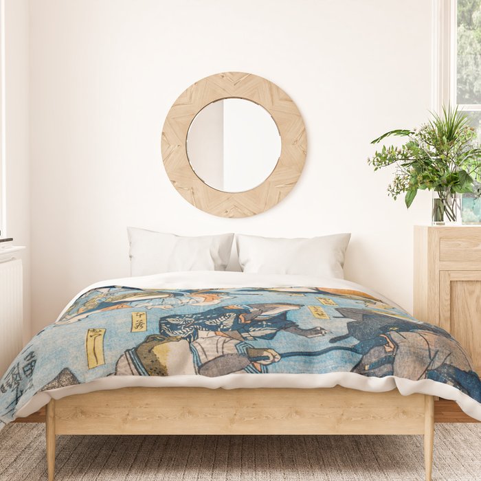 Woodblock Hero Frogs Vintage Illustration  by Utagawa Kuniyoshi Ukiyo-e Style Samurai Sword Kung Fu Duvet Cover Gallery Image 3