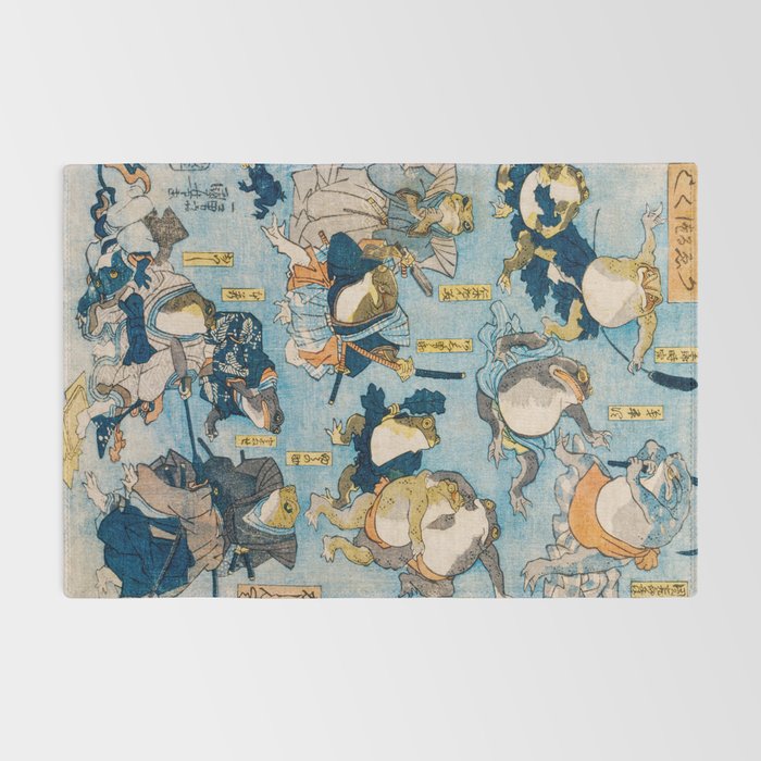 Woodblock Hero Frogs Vintage Illustration  by Utagawa Kuniyoshi Ukiyo-e Style Samurai Sword Kung Fu Rug Gallery Image 2