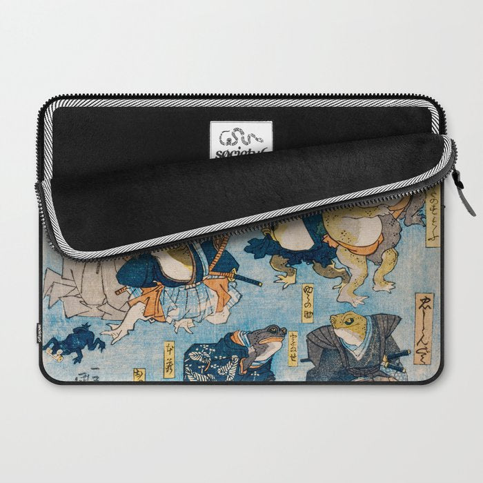 Woodblock Hero Frogs Vintage Illustration  by Utagawa Kuniyoshi Ukiyo-e Style Samurai Sword Kung Fu Laptop Sleeve Gallery Image 2