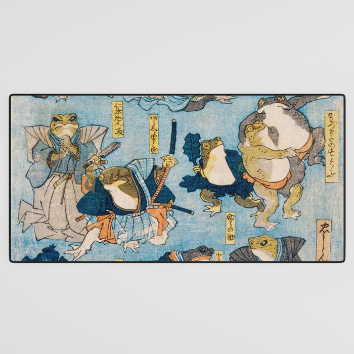 Woodblock Hero Frogs Vintage Illustration  by Utagawa Kuniyoshi Ukiyo-e Style Samurai Sword Kung Fu Desk Mat Gallery Image 3