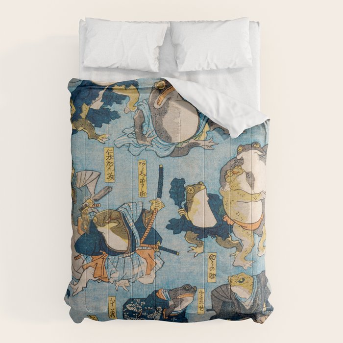 Woodblock Hero Frogs Vintage Illustration  by Utagawa Kuniyoshi Ukiyo-e Style Samurai Sword Kung Fu Comforter Gallery Image 6