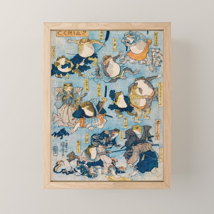 Woodblock Hero Frogs Vintage Illustration  by Utagawa Kuniyoshi Ukiyo-e Style Samurai Sword Kung Fu Mini Art Print Gallery Image 1