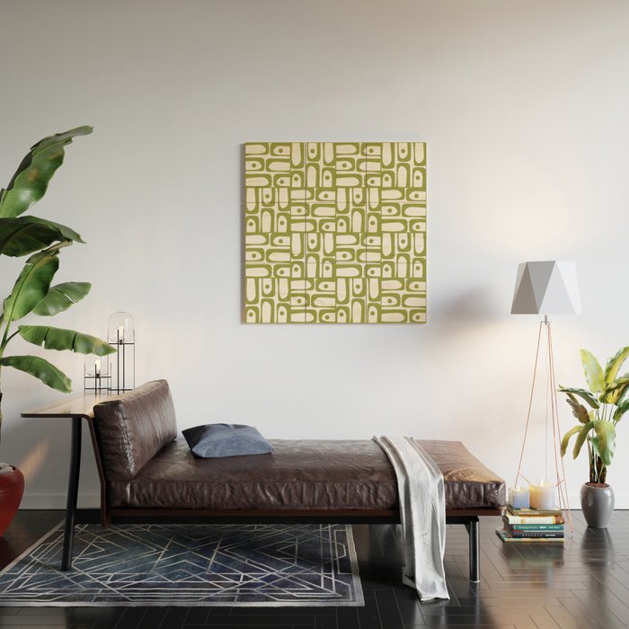 Mid Century Modern Piquet Multi Abstract Geometric Pattern in Mid Mod Martini Olive Green and White Wood Wall Art Gallery Image 2