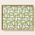 Mid Century Modern Piquet Multi Abstract Geometric Pattern in Mid Mod Martini Olive Green and White Serving Tray Gallery Image 1