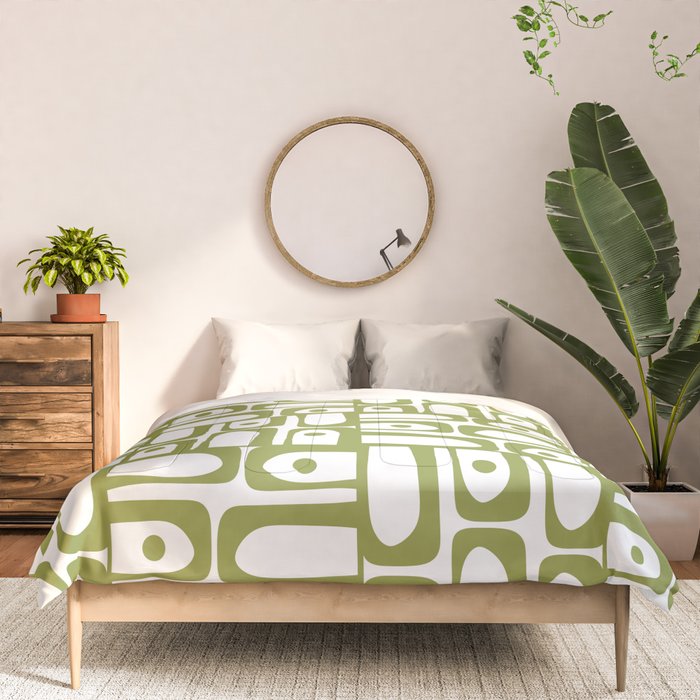 Mid Century Modern Piquet Multi Abstract Geometric Pattern in Mid Mod Martini Olive Green and White Comforter Gallery Image 3