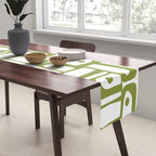 Mid Century Modern Piquet Multi Abstract Geometric Pattern in Mid Mod Martini Olive Green and White Table Runner Gallery Image 2