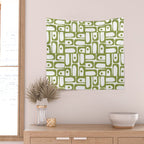 Mid Century Modern Piquet Multi Abstract Geometric Pattern in Mid Mod Martini Olive Green and White Wall Tapestry Gallery Image 2