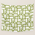Mid Century Modern Piquet Multi Abstract Geometric Pattern in Mid Mod Martini Olive Green and White Wall Tapestry Gallery Image 4