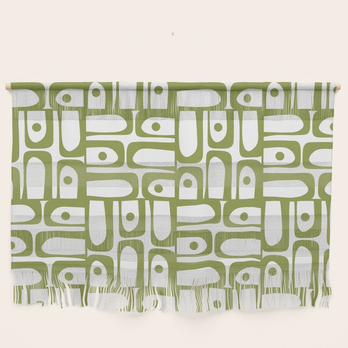 Mid Century Modern Piquet Multi Abstract Geometric Pattern in Mid Mod Martini Olive Green and White Wall Hanging Gallery Image 1